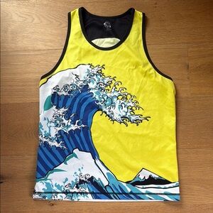 Yellow and Blue Wave Design Tank Top